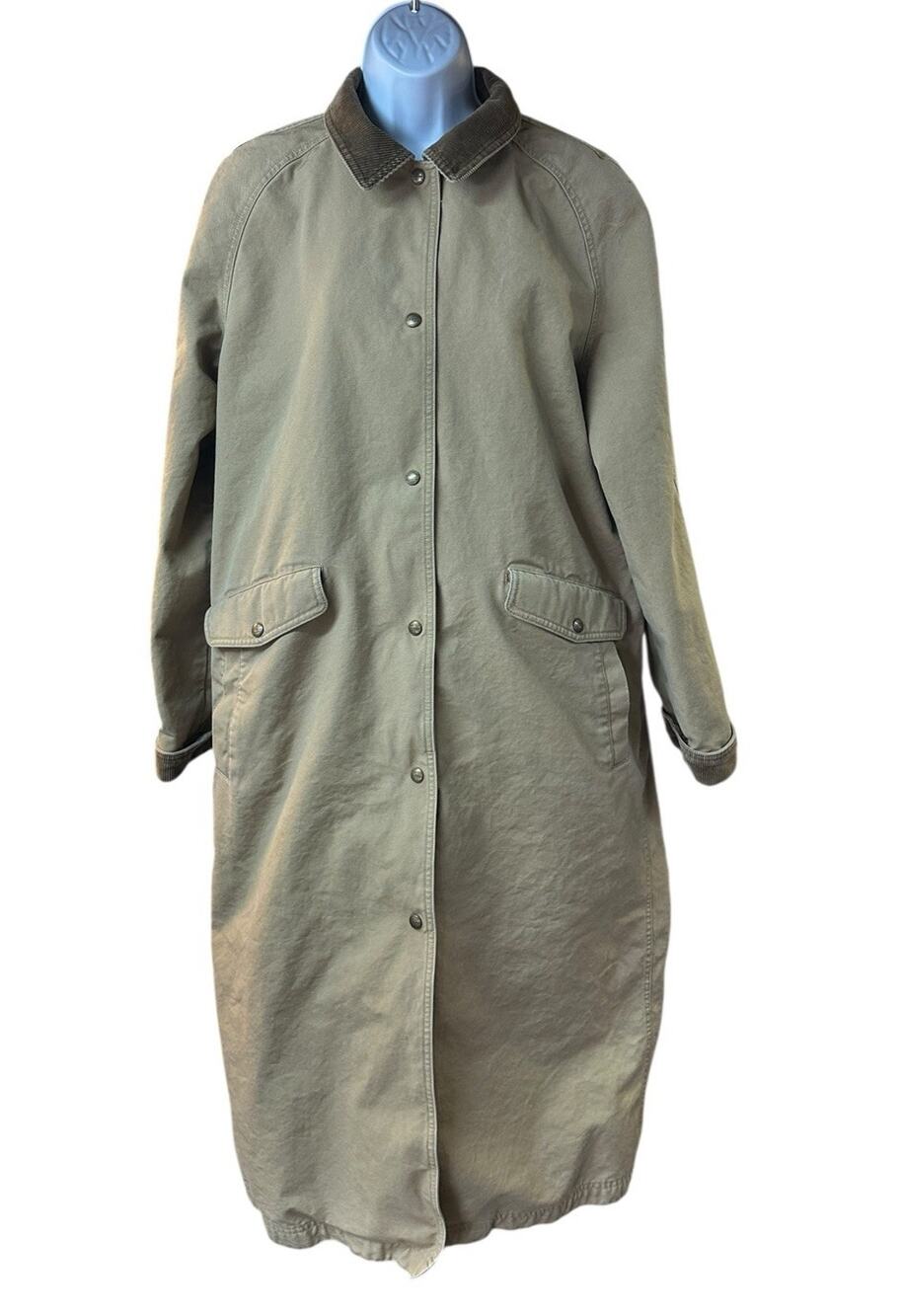 VTG LL Bean Aztec Print Lined Beige Trench Chore Overcoat Jacket Women’s L